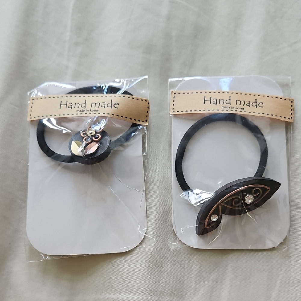 Korean Handmade Hair Ties with Metalwork Details Black Wood Artisan Handmade